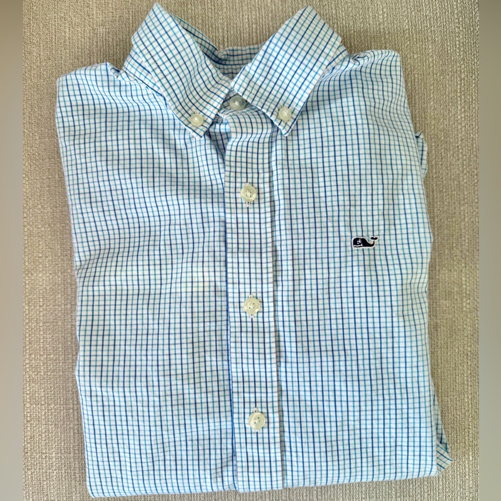 Vineyard Vines Boy’s White and Blue Plaid Shirt